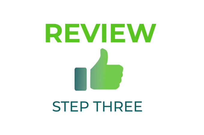 Thumbs up icon of step three: Review in the hiring process at Dynamic Lifecycle Innovations.