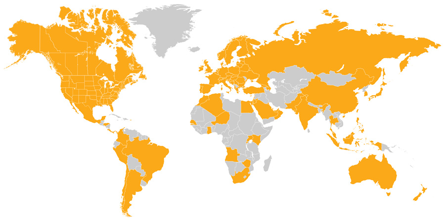 Map of facilities and partners that Dynamic has across the globe.