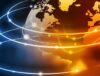 Digital illustration of a glowing world map with connected data points and light trails, representing global IT asset disposition and international tech compliance.
