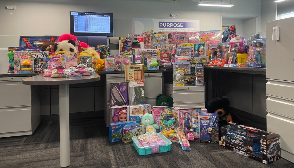 Toy drive at Dynamic Lifecycle Innovations for the annual Toys for Tots charity event.