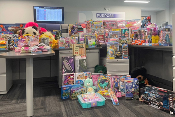 Toy drive at Dynamic Lifecycle Innovations for the annual Toys for Tots charity event.