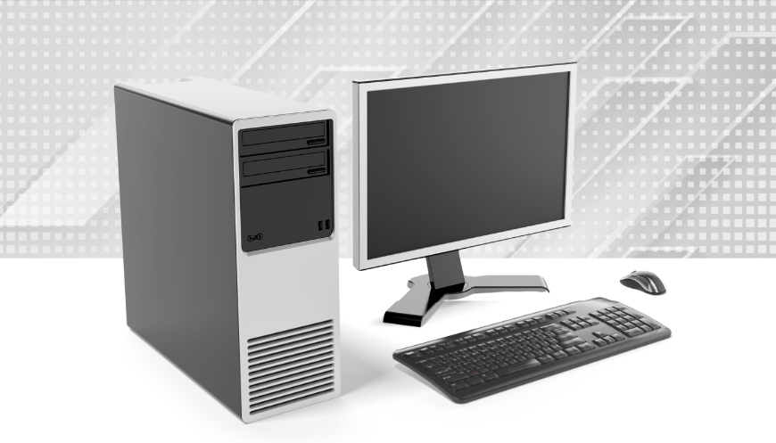 Desktop Computer with a monitor, keyboard, and mouse.