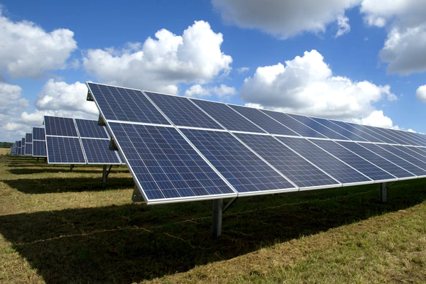 Solar panels in a field.